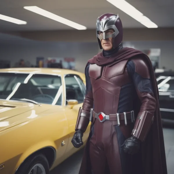 Marvels Magneto seller at a car dealership.webp