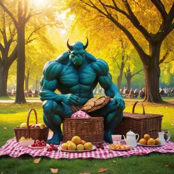 Marvels The Abomination having picnic in the park.webp